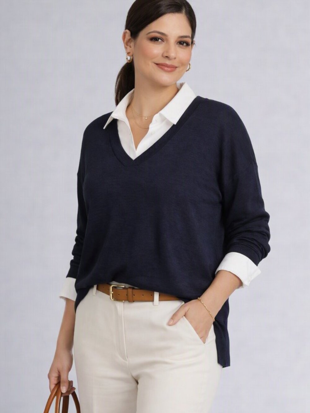 V-neck Pullover Heathered Long Sleeve Black & Navy Blue Size M